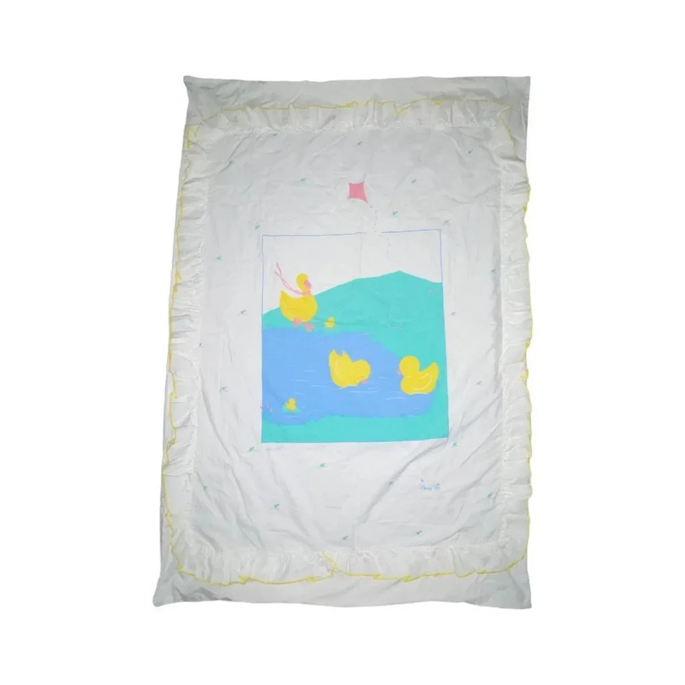 Rare Vintage Bunny Bee Crib Duvet Quilt Cover White Ducks Swimming in a Pond